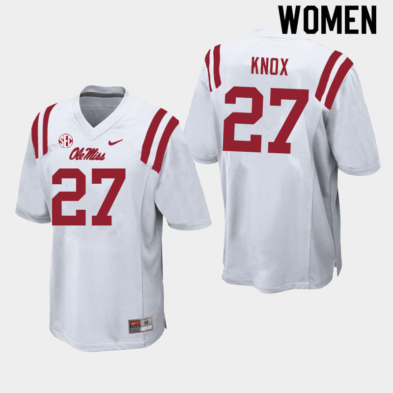 Women #27 Jalen Knox Ole Miss Rebels College Football Jerseys Sale-White - Click Image to Close